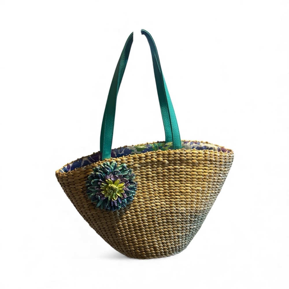 Stylish Woven Tote with Teal Accents